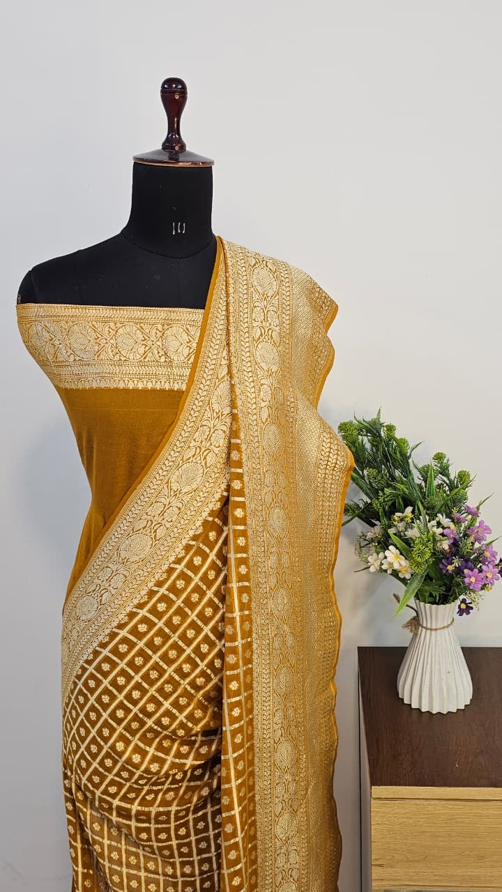 Bronze Pure Banarasi Khaddi Chiffon Handloom Silk Saree