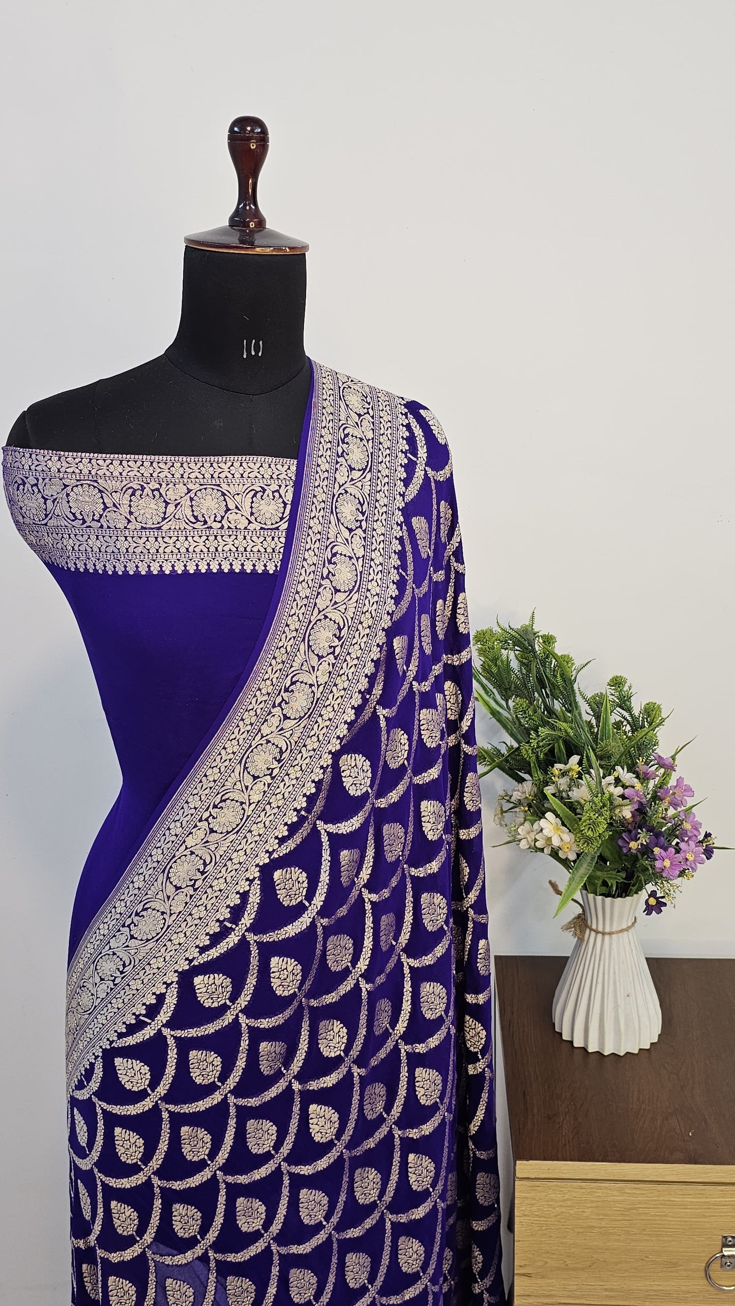 Blue Pure Banarasi Khaddi Chiffon Handloom Silk Saree