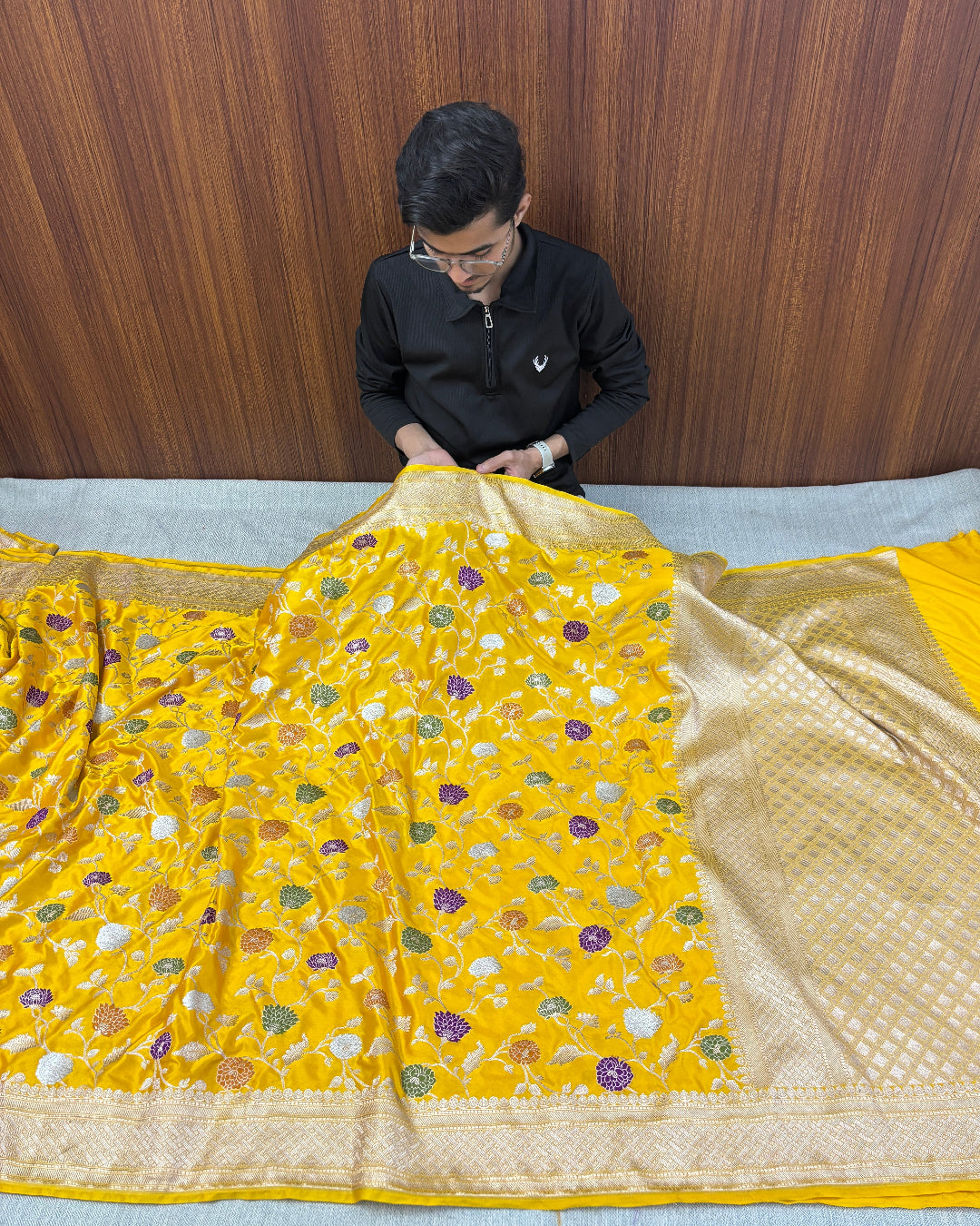 HALDI YELLOW MASHRU KATAN SILK TILFI MEENAKARI BANARASI SAREE