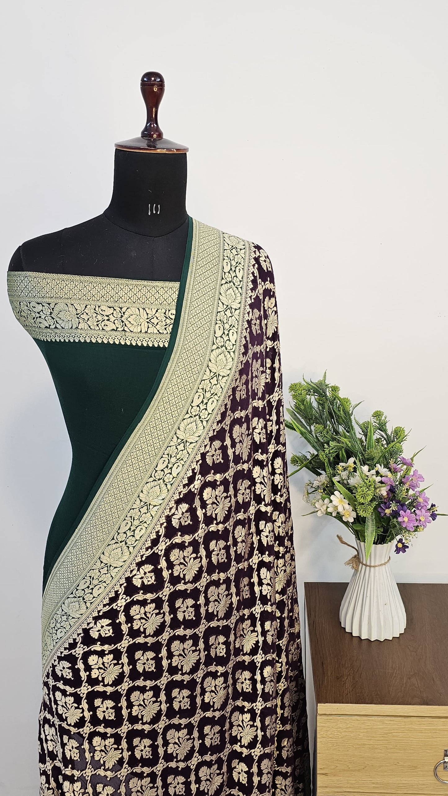 Black Allover Jaal – Pure Banarasi Khaddi Chiffon Handloom Saree