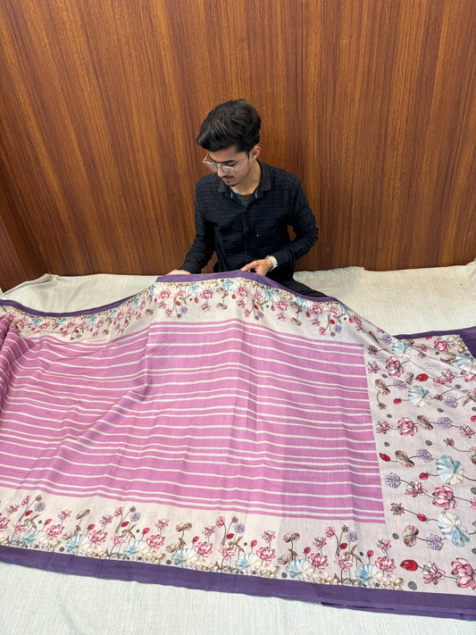 100% PURE BANARASI DIGITAL PRINTED SATIN MUL ULTRA SOFT PREMIUM SAREE