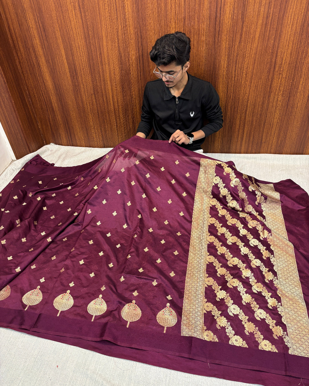 WINE WARM SILK TRADITIONAL BOOTY WEAVE BANARASI SAREE