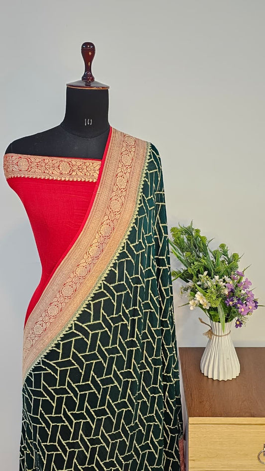 Green Pure Banarasi Khaddi Chiffon Handloom Silk Saree