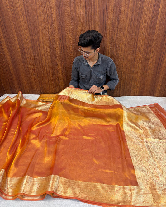 PURE BANARASI GOLDEN TISSUE BORDER SAREE