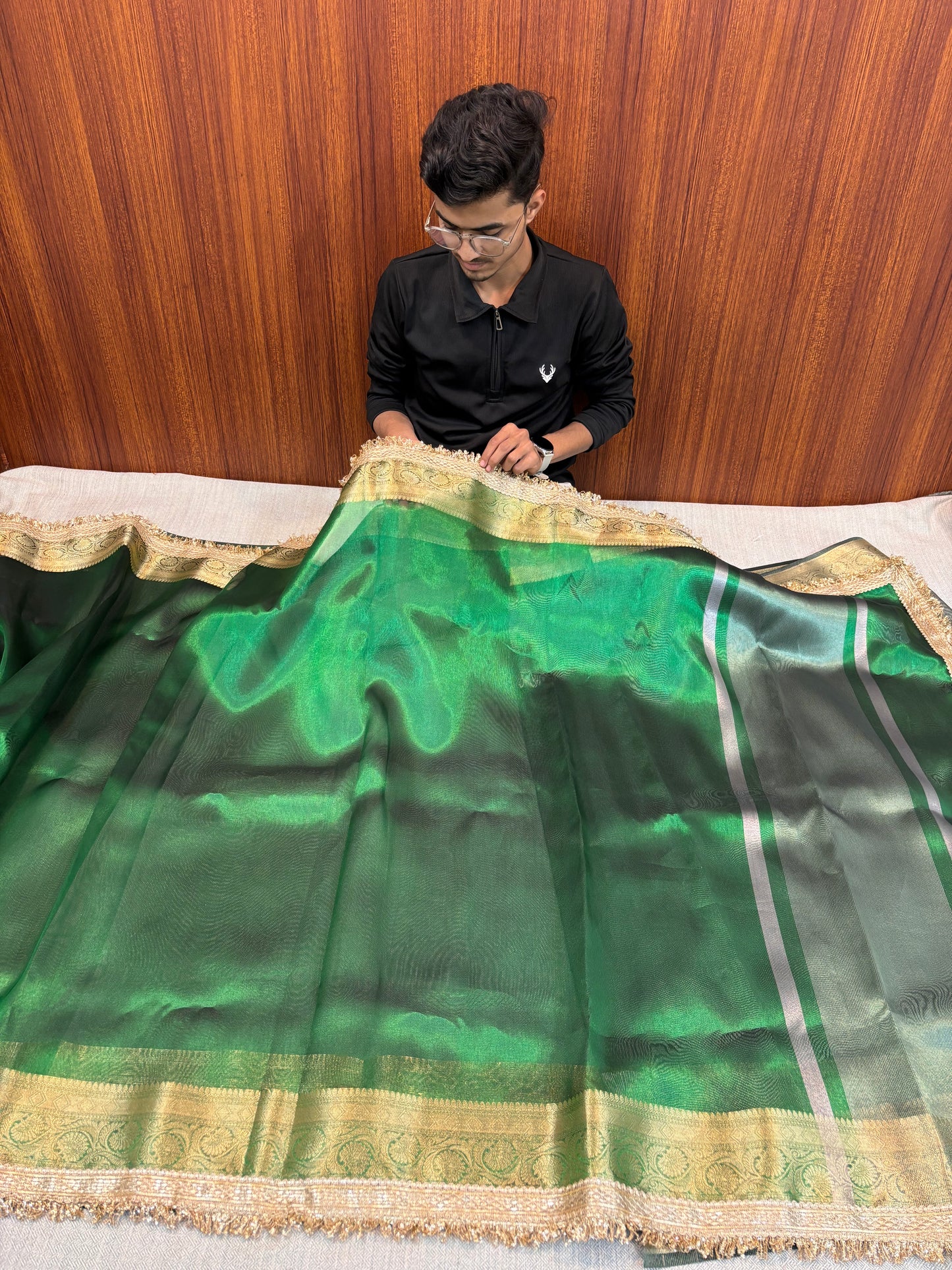 EMERALD VIBRANT VIOLET SOFT TISSUE SILK BANARASI SAREE