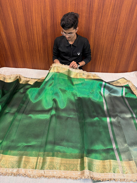 EMERALD VIBRANT VIOLET SOFT TISSUE SILK BANARASI SAREE