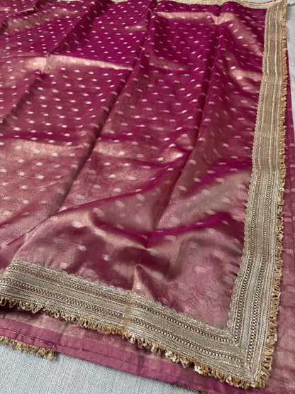 BANARASI SOFT LOW PINK TISSUE BOOTI SAREE WITH  LACE