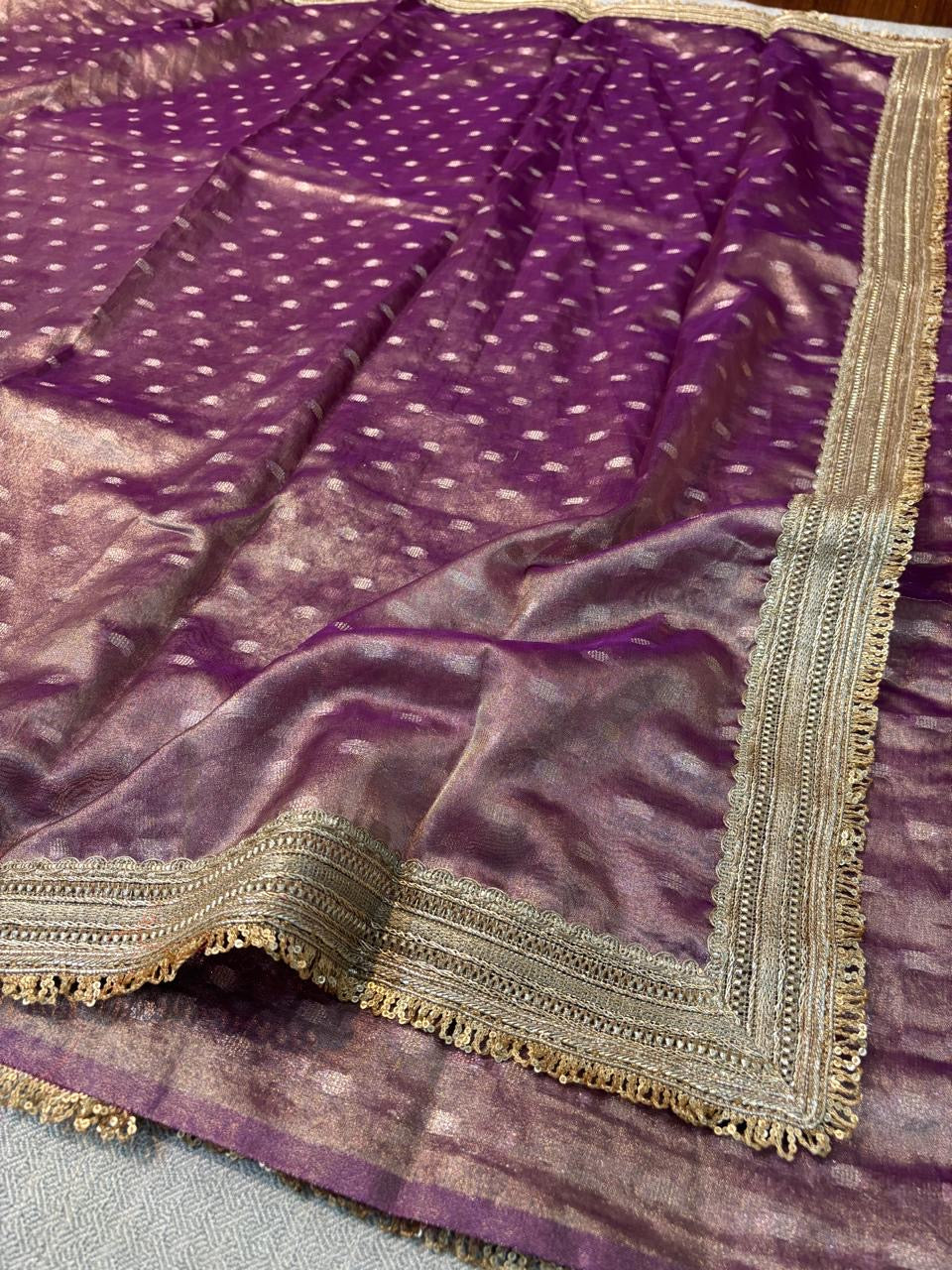 BANARASI SOFT LOW PINK TISSUE BOOTI SAREE WITH  LACE