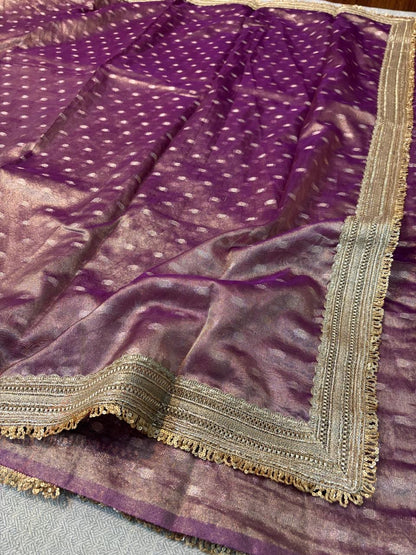 BANARASI SOFT LOW PINK TISSUE BOOTI SAREE WITH  LACE