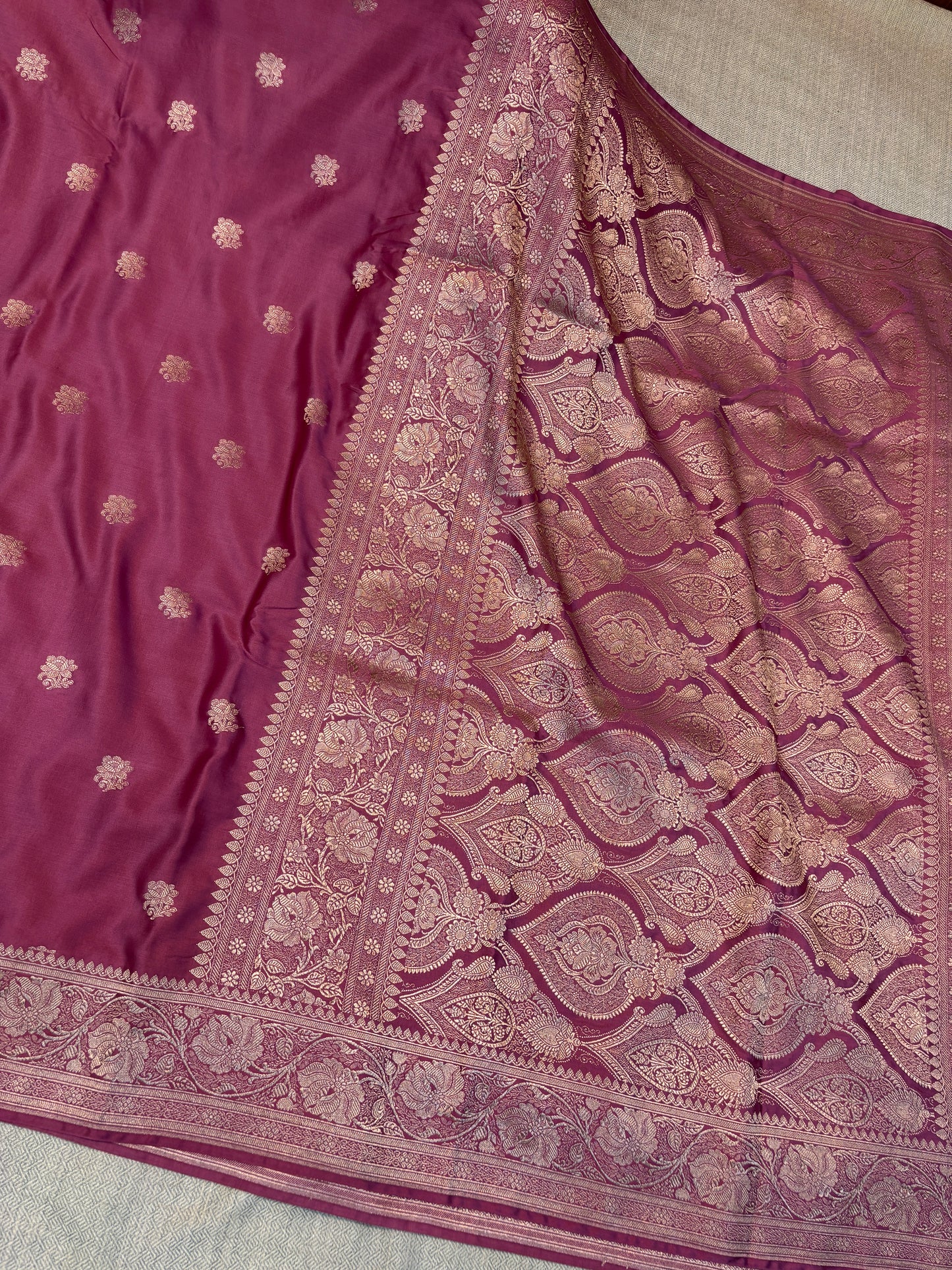 Premium Banarasi Dark Blue Floral Boota Mashru Kataan Silk Saree