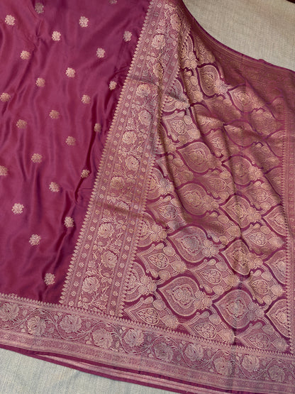 Premium Banarasi Dark Blue Floral Boota Mashru Kataan Silk Saree