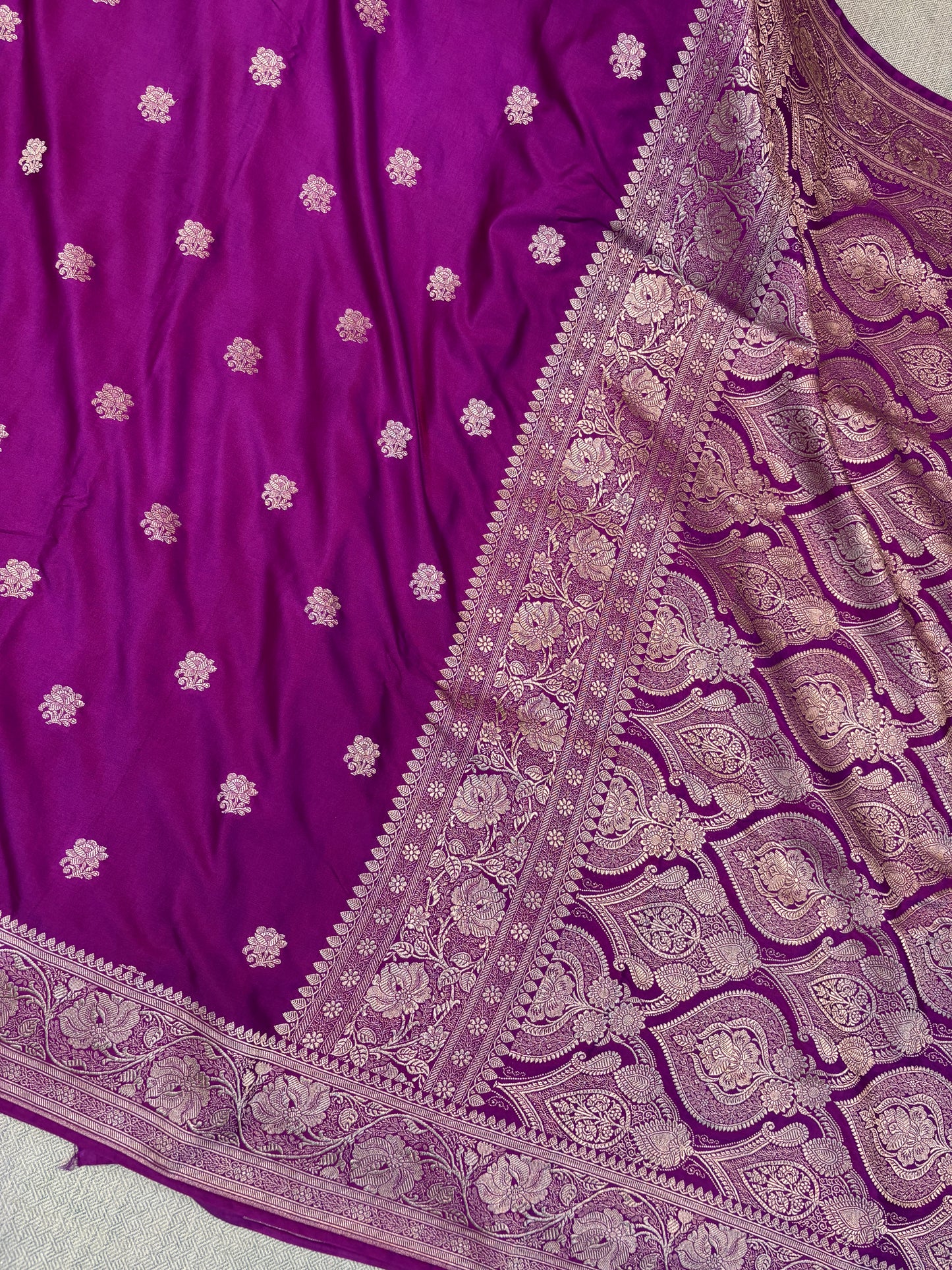 Premium Banarasi Dark Blue Floral Boota Mashru Kataan Silk Saree