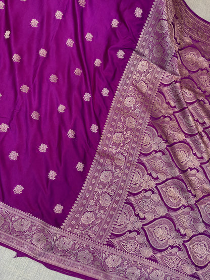 Premium Banarasi Dark Blue Floral Boota Mashru Kataan Silk Saree
