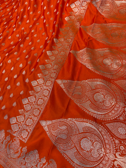 Premium Vibrant Orange Banarasi Mashru Silk Saree