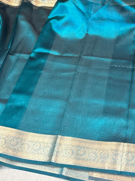 BANARASI OCEON BLUE SOFT TISSUE BORDER SILK SAREE