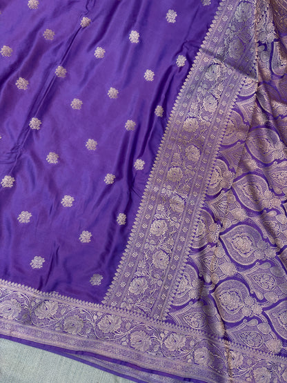 Premium Banarasi Dark Blue Floral Boota Mashru Kataan Silk Saree