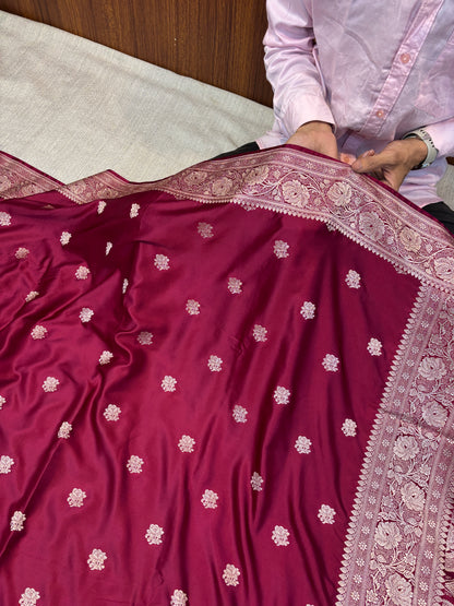 Premium Banarasi Dark Blue Floral Boota Mashru Kataan Silk Saree