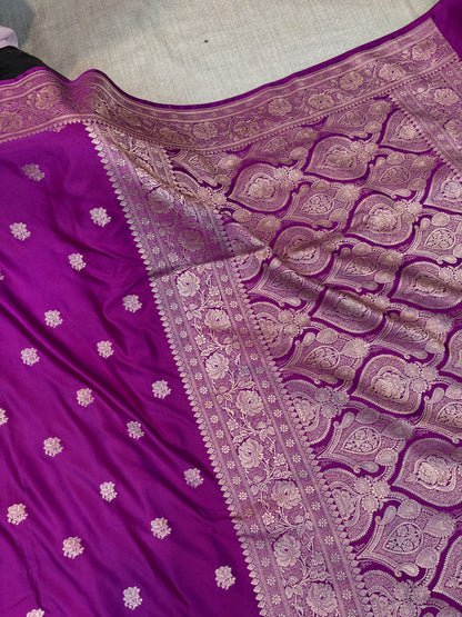 Premium Banarasi Dark Blue Floral Boota Mashru Kataan Silk Saree