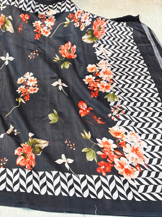 100% PURE BANARASI DIGITAL PRINTED SOFT CHANDERI SILK SAREE