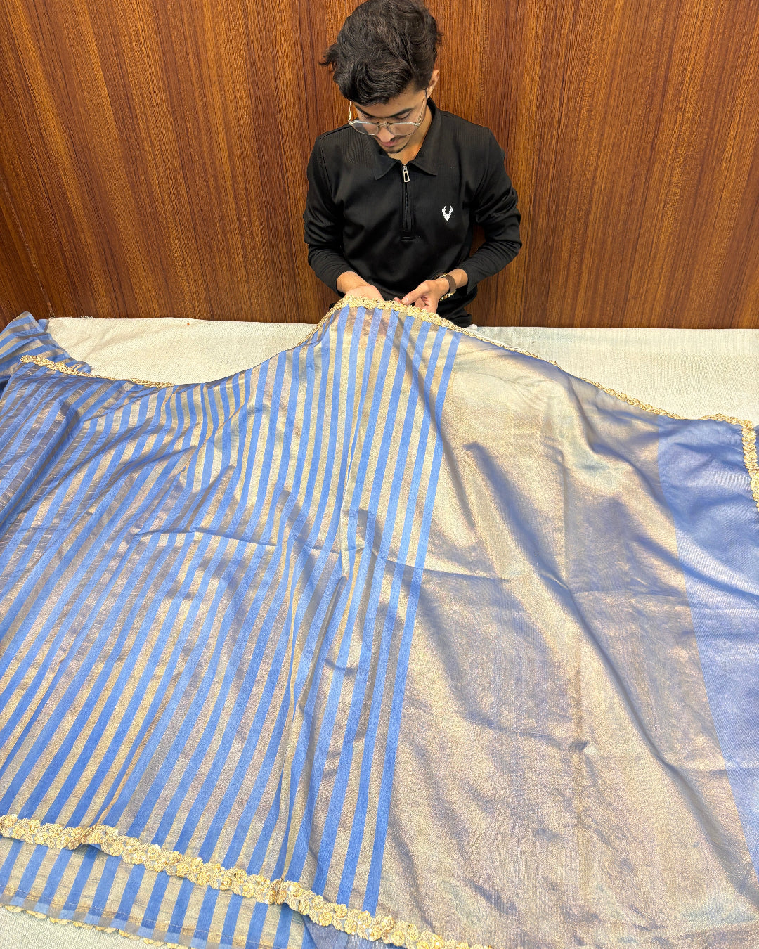 MINT SAPPHIRE STRIPE SOFT DUPION X ZARI BANARASI SARE