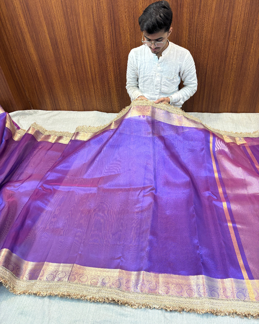 EMERALD VIBRANT VIOLET SOFT TISSUE SILK BANARASI SAREE