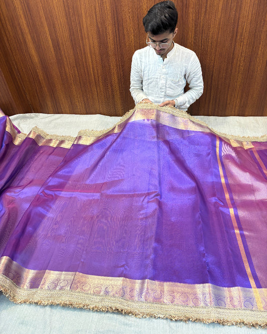 EMERALD VIBRANT VIOLET SOFT TISSUE SILK BANARASI SAREE