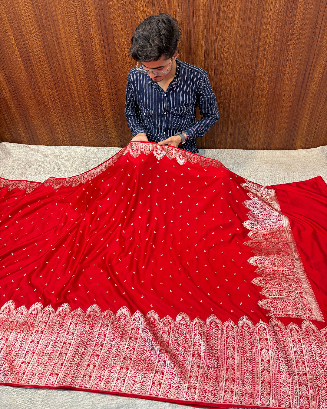 Premium Mashru Kataan Silk Heritage Woven Bridal Red Banarasi Saree