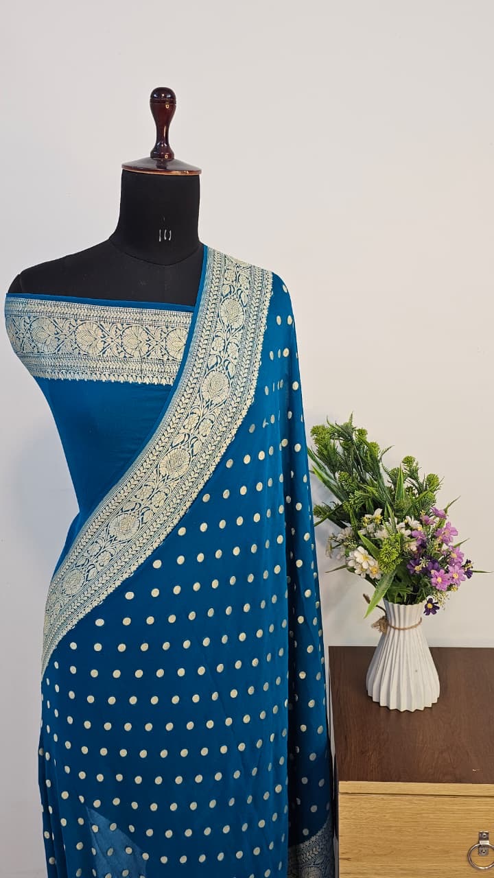 Sapphire Pure Banarasi Khaddi Chiffon Handloom Silk Saree