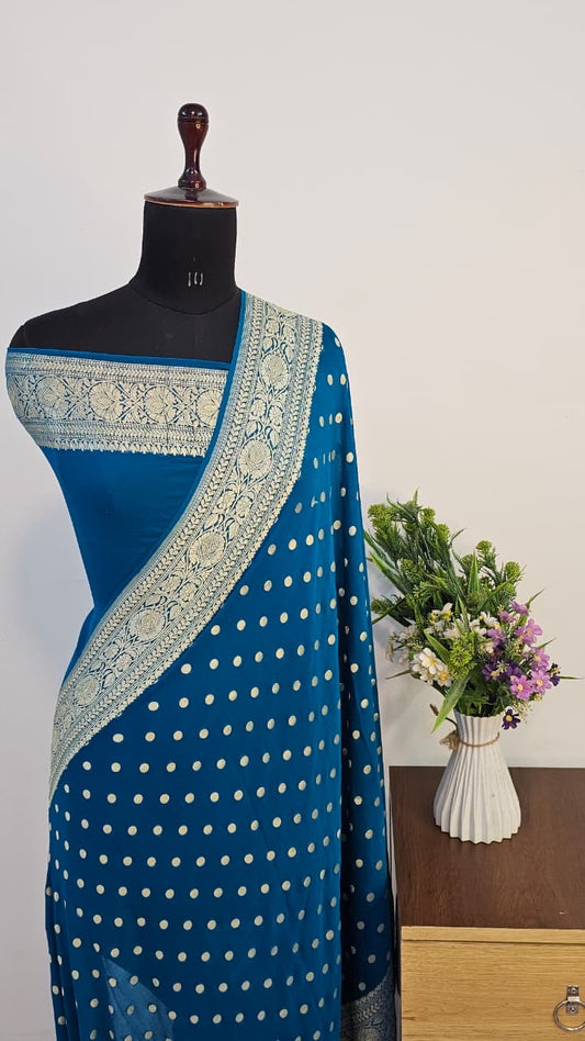Sapphire Pure Banarasi Khaddi Chiffon Handloom Silk Saree