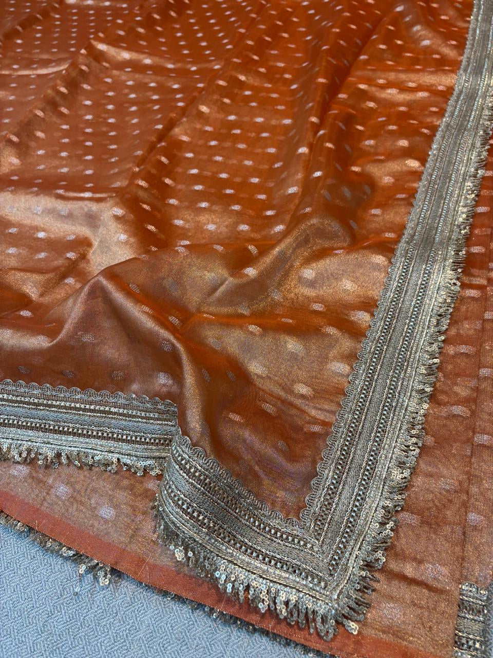 BANARASI SOFT LOW PINK TISSUE BOOTI SAREE WITH  LACE