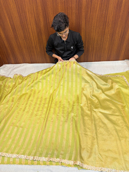 MINT SAPPHIRE STRIPE SOFT DUPION X ZARI BANARASI SARE