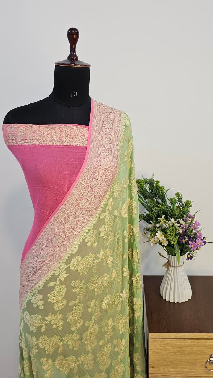 Lemon Pure Banarasi Khaddi Chiffon Handloom Silk Saree