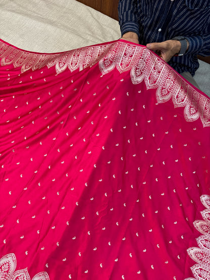 Premium Mashru Kataan Silk Heritage Woven Bridal Red Banarasi Saree