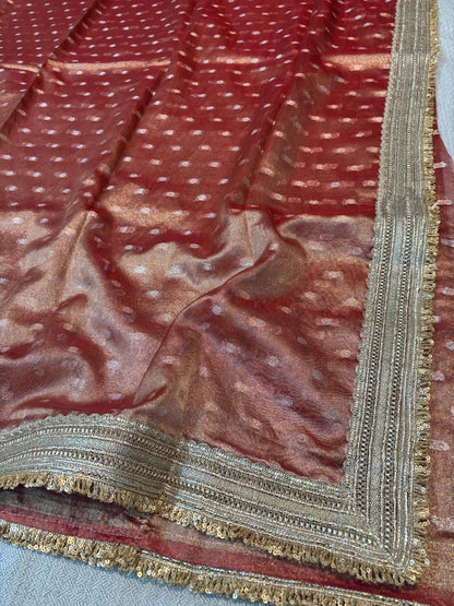 BANARASI SOFT LOW PINK TISSUE BOOTI SAREE WITH  LACE