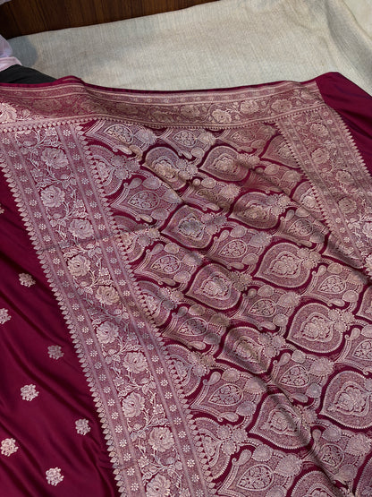 Premium Banarasi Dark Blue Floral Boota Mashru Kataan Silk Saree