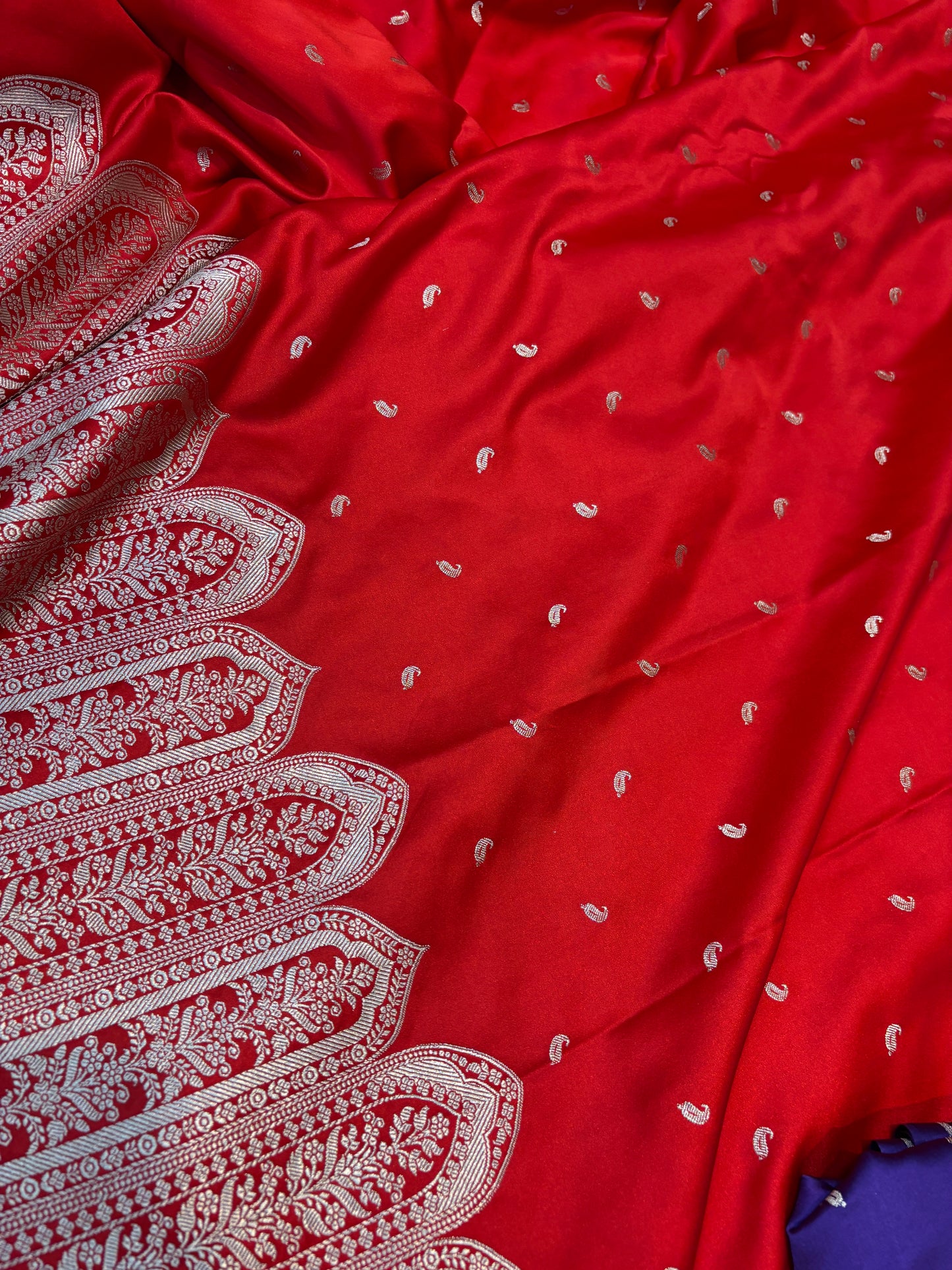 Premium Mashru Kataan Silk Heritage Woven Bridal Red Banarasi Saree