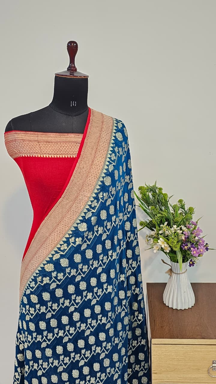 Sapphire Pure Banarasi Khaddi Chiffon Handloom Silk Saree