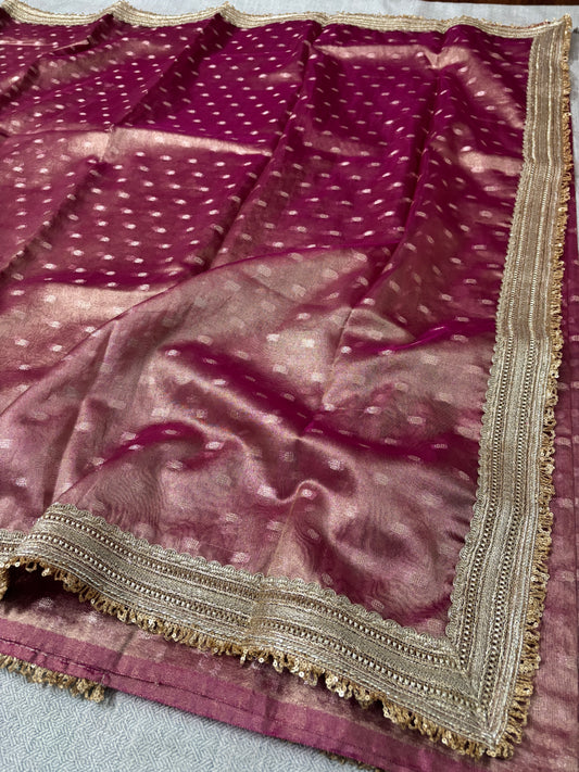 BANARASI DARK PURPLE TISSUE BOOTY SOFT SILK SAREE