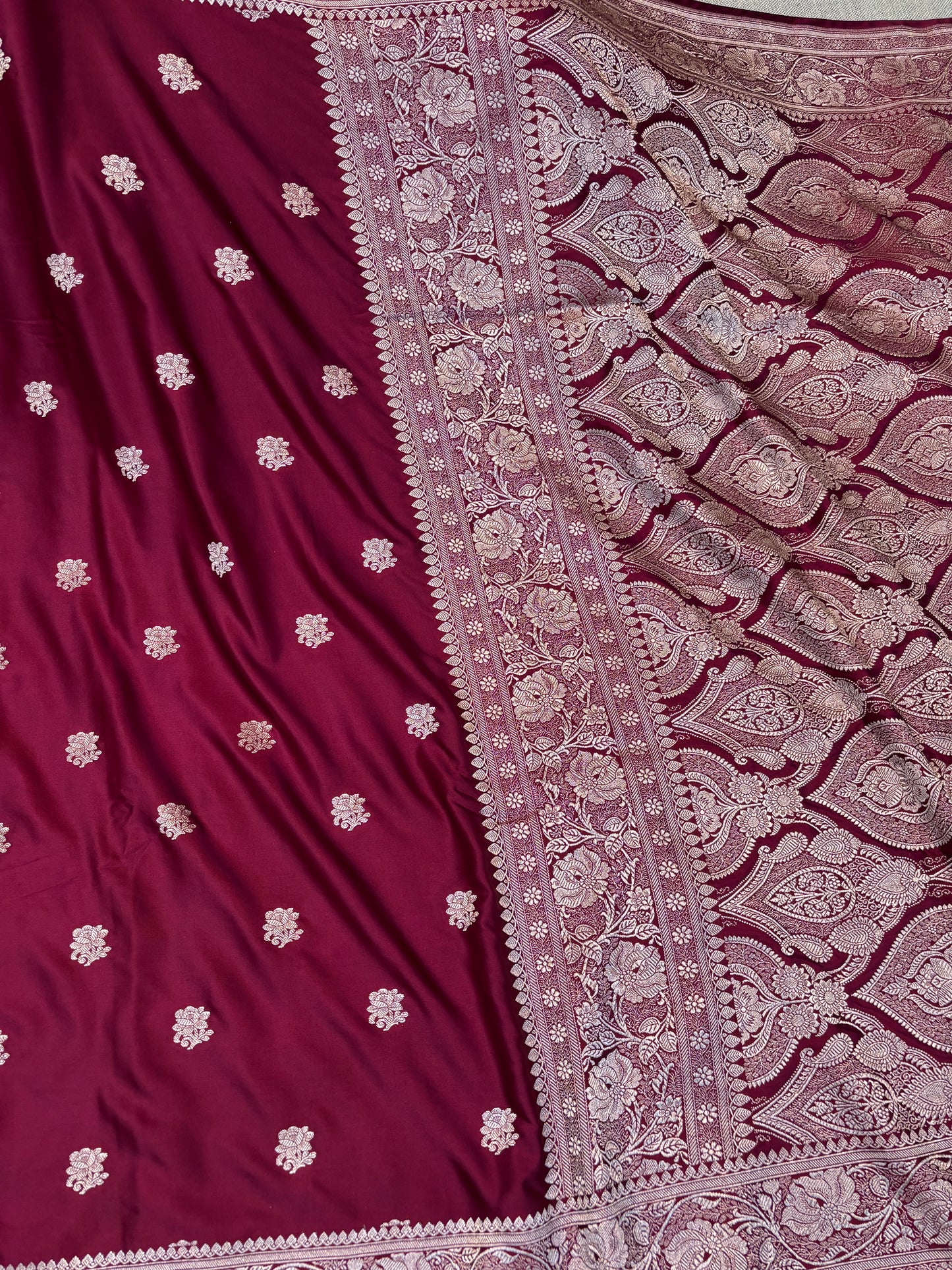 Premium Banarasi Dark Blue Floral Boota Mashru Kataan Silk Saree