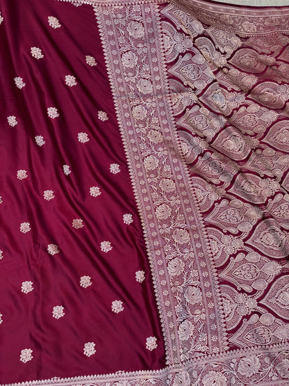 Premium Banarasi Dark Blue Floral Boota Mashru Kataan Silk Saree