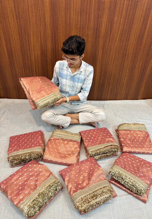 BANARASI SOFT LOW PINK TISSUE BOOTI SAREE WITH  LACE