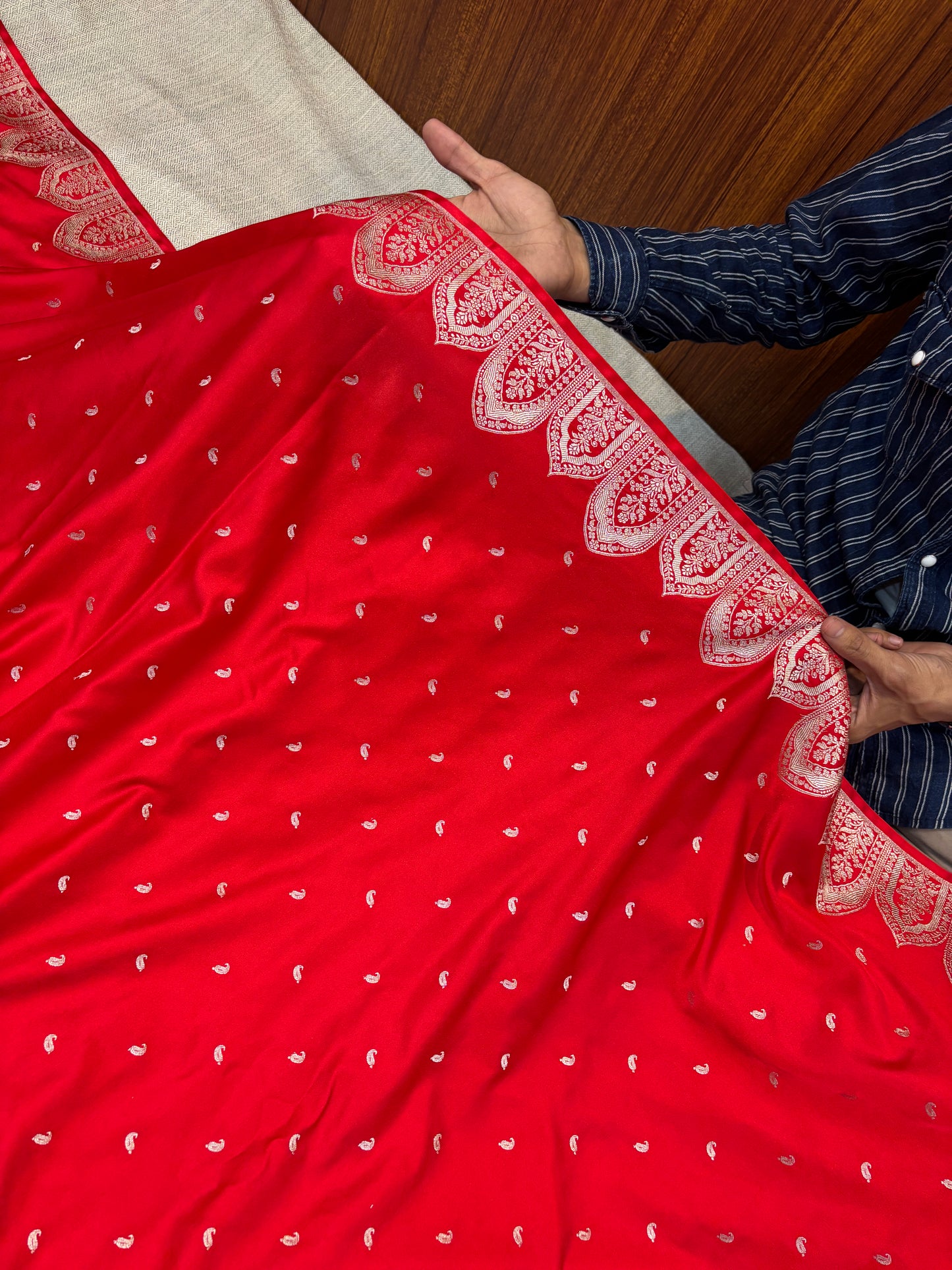 Premium Mashru Kataan Silk Heritage Woven Bridal Red Banarasi Saree