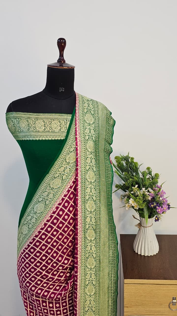 Royal Red Pure Banarasi Khaddi Chiffon Handloom Silk Saree