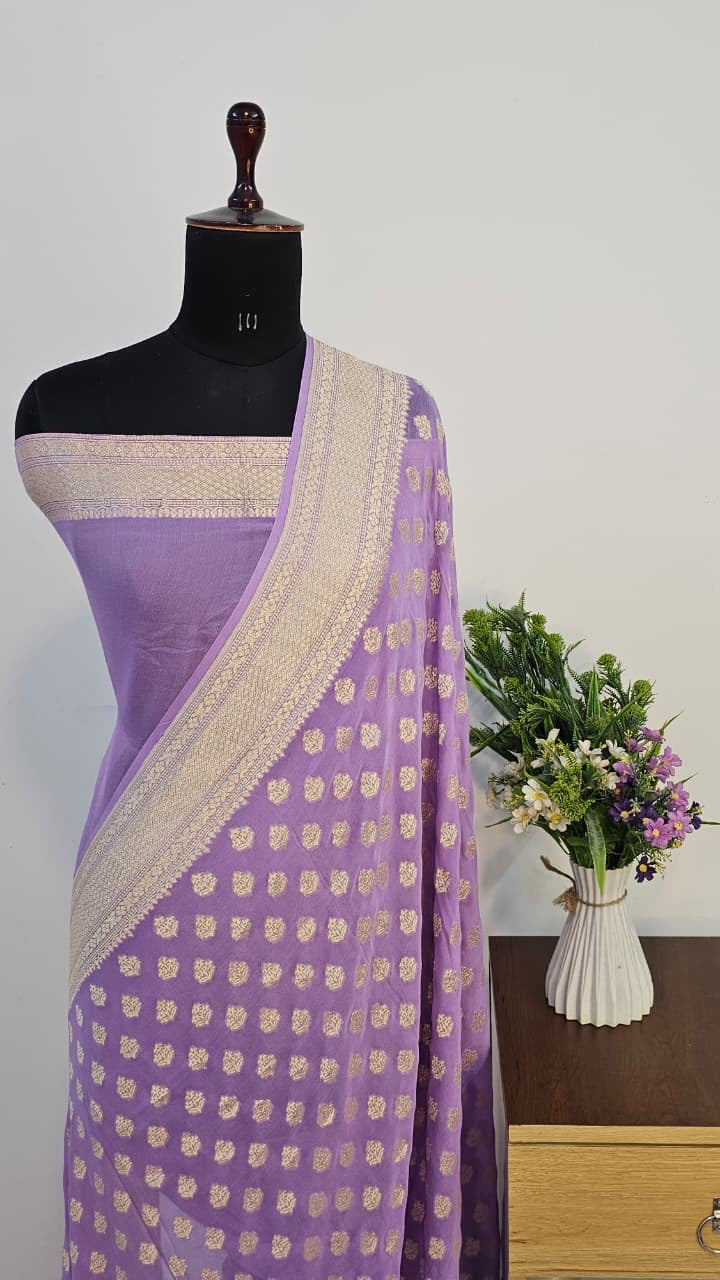 Violet Premium Pure Banarasi Khaddi Chiffon Saree