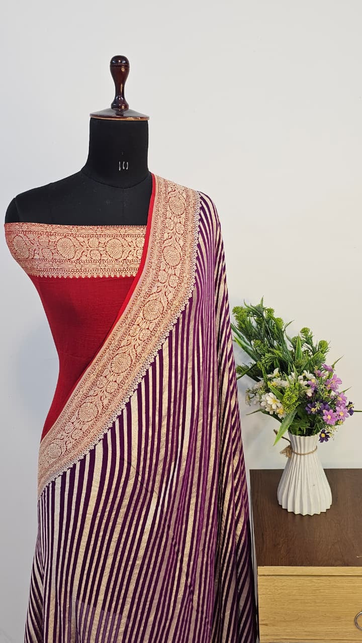 Purple Pure Banarasi Khaddi Chiffon Handloom Silk Saree