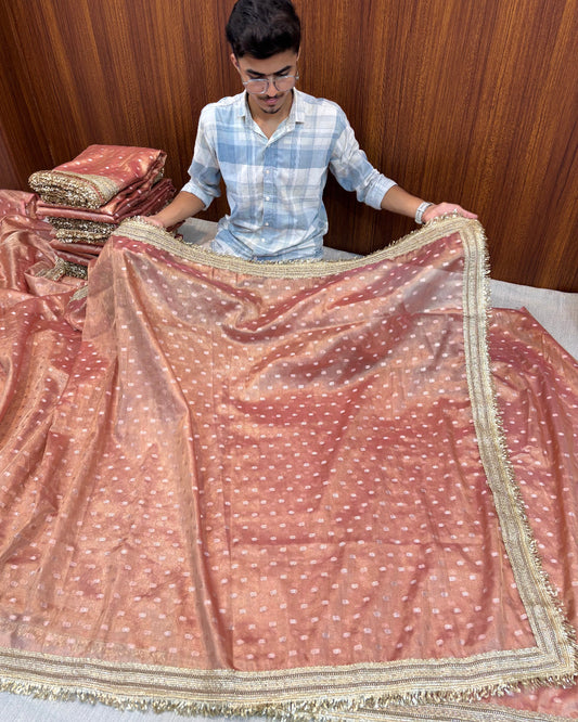 BANARASI SOFT LOW PINK TISSUE BOOTI SAREE WITH  LACE