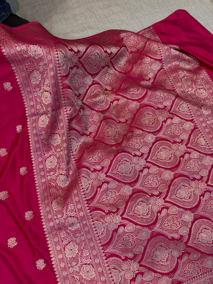 Premium Banarasi Dark Blue Floral Boota Mashru Kataan Silk Saree