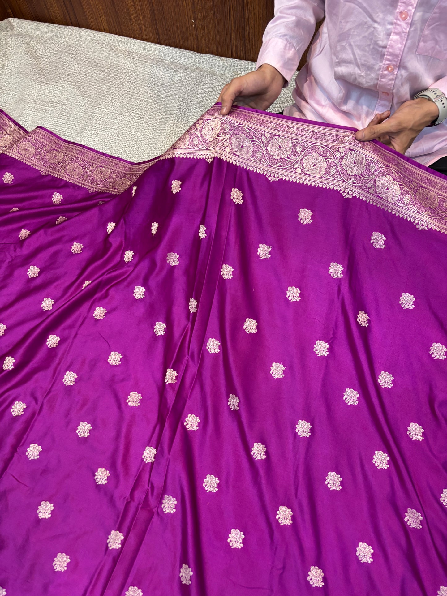 Premium Banarasi Dark Blue Floral Boota Mashru Kataan Silk Saree
