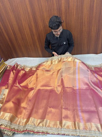EMERALD VIBRANT VIOLET SOFT TISSUE SILK BANARASI SAREE