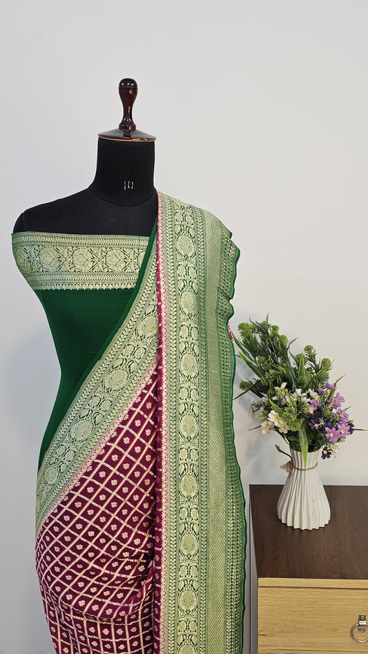 Royal Red Pure Banarasi Khaddi Chiffon Handloom Saree